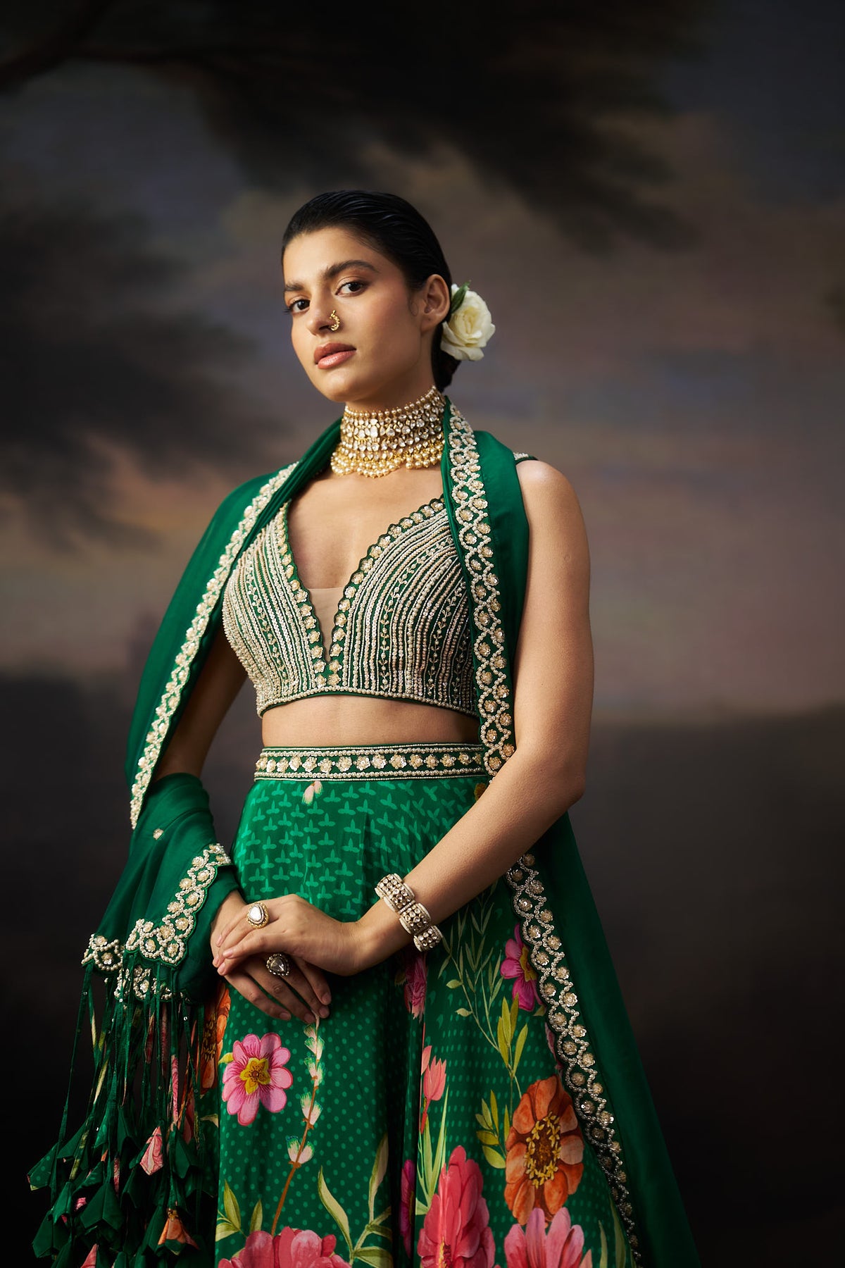 Green Printed Lehenga Set