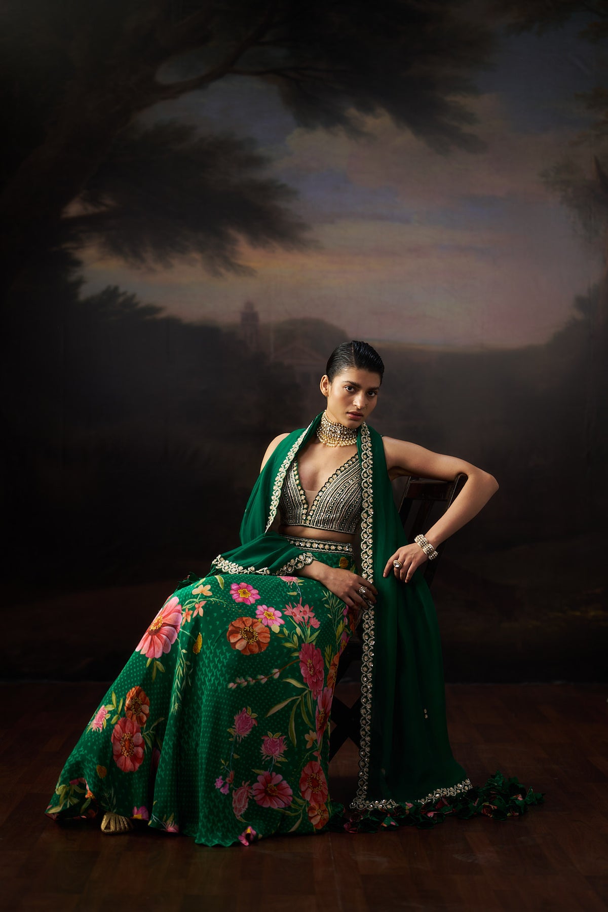 Green Printed Lehenga Set