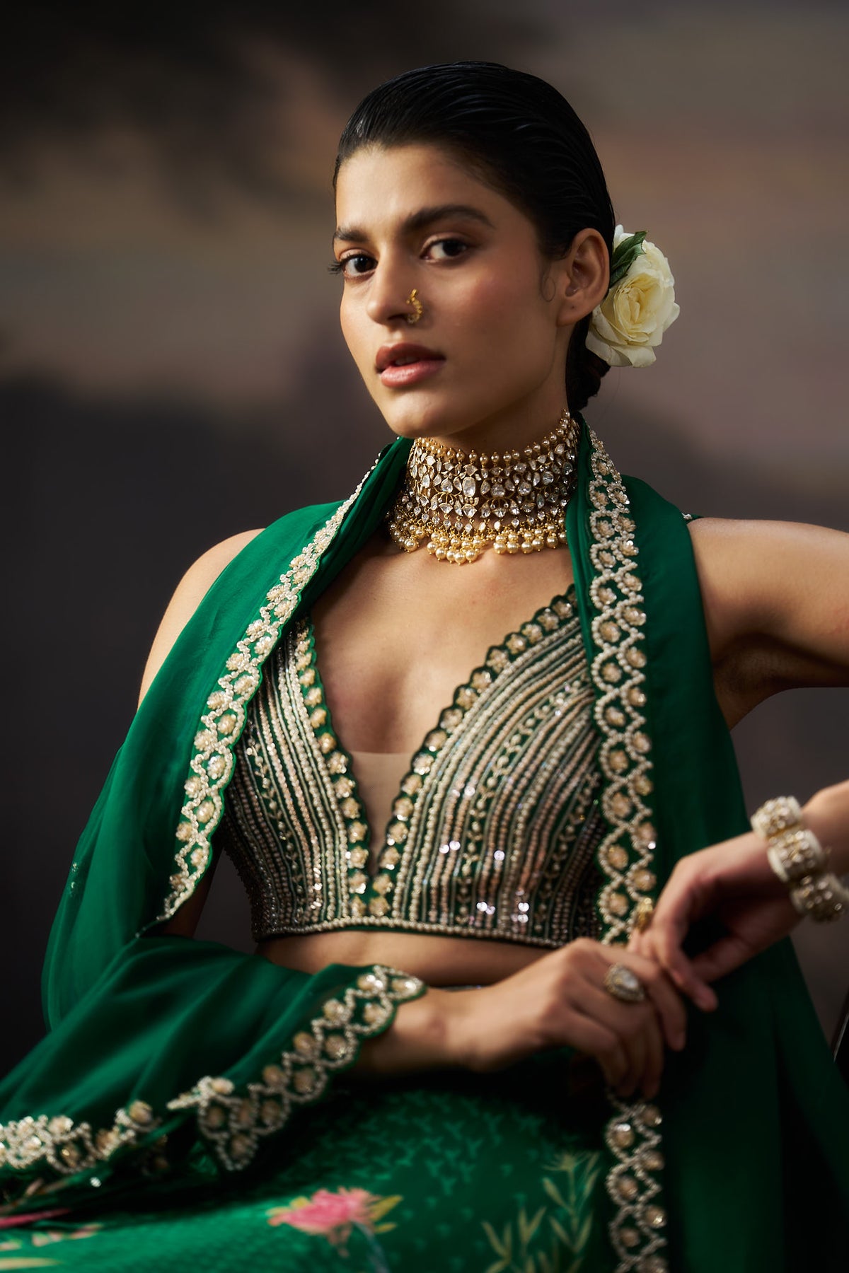 Green Printed Lehenga Set