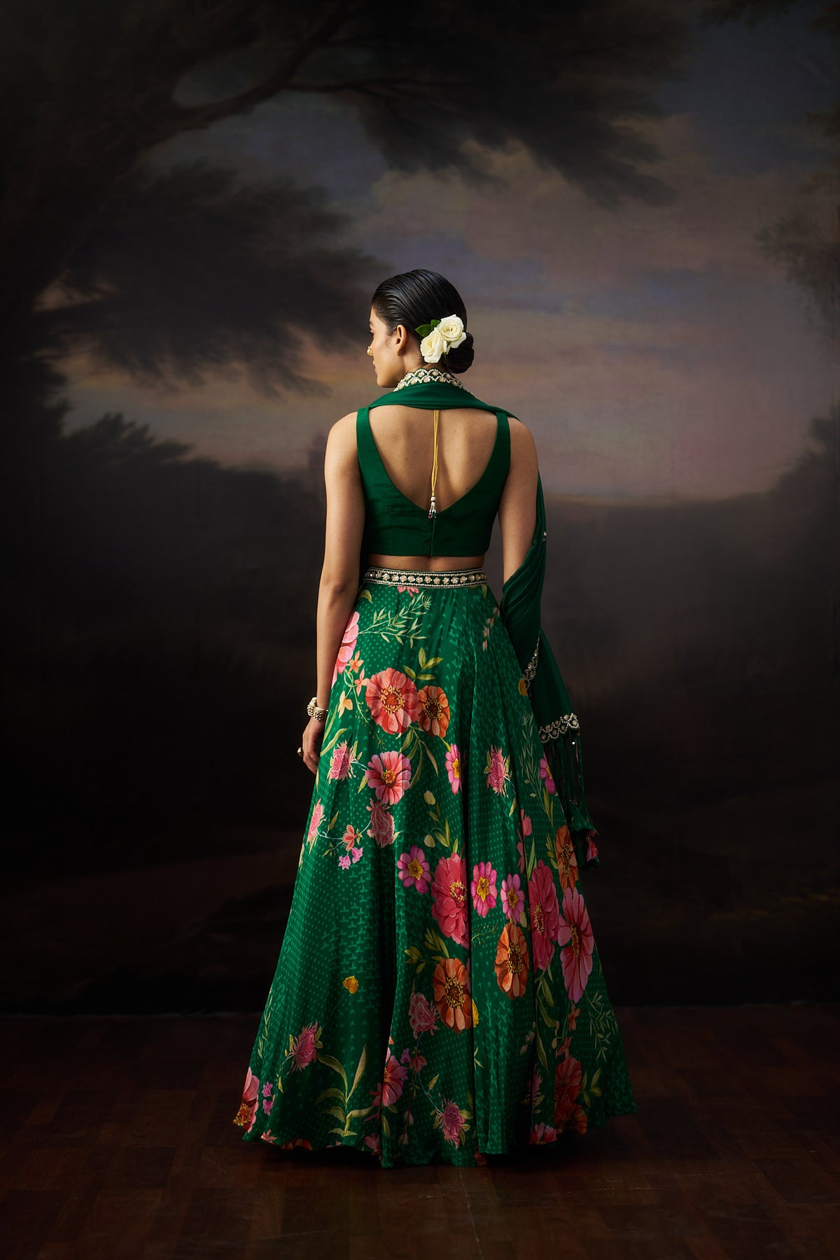Green Printed Lehenga Set
