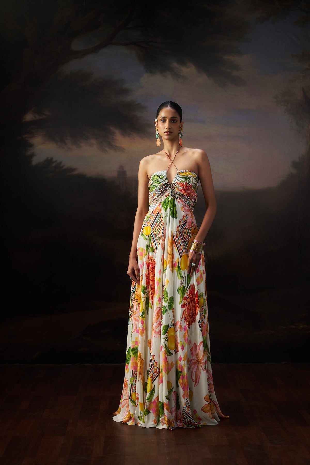 Off White Printed Gown