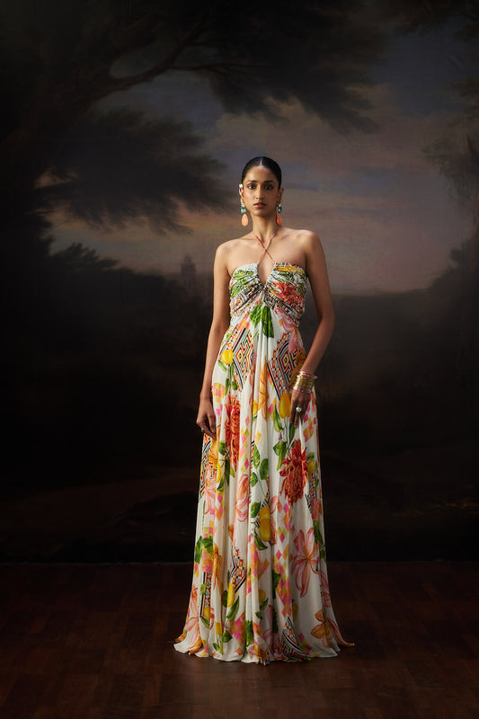 Off White Printed Gown