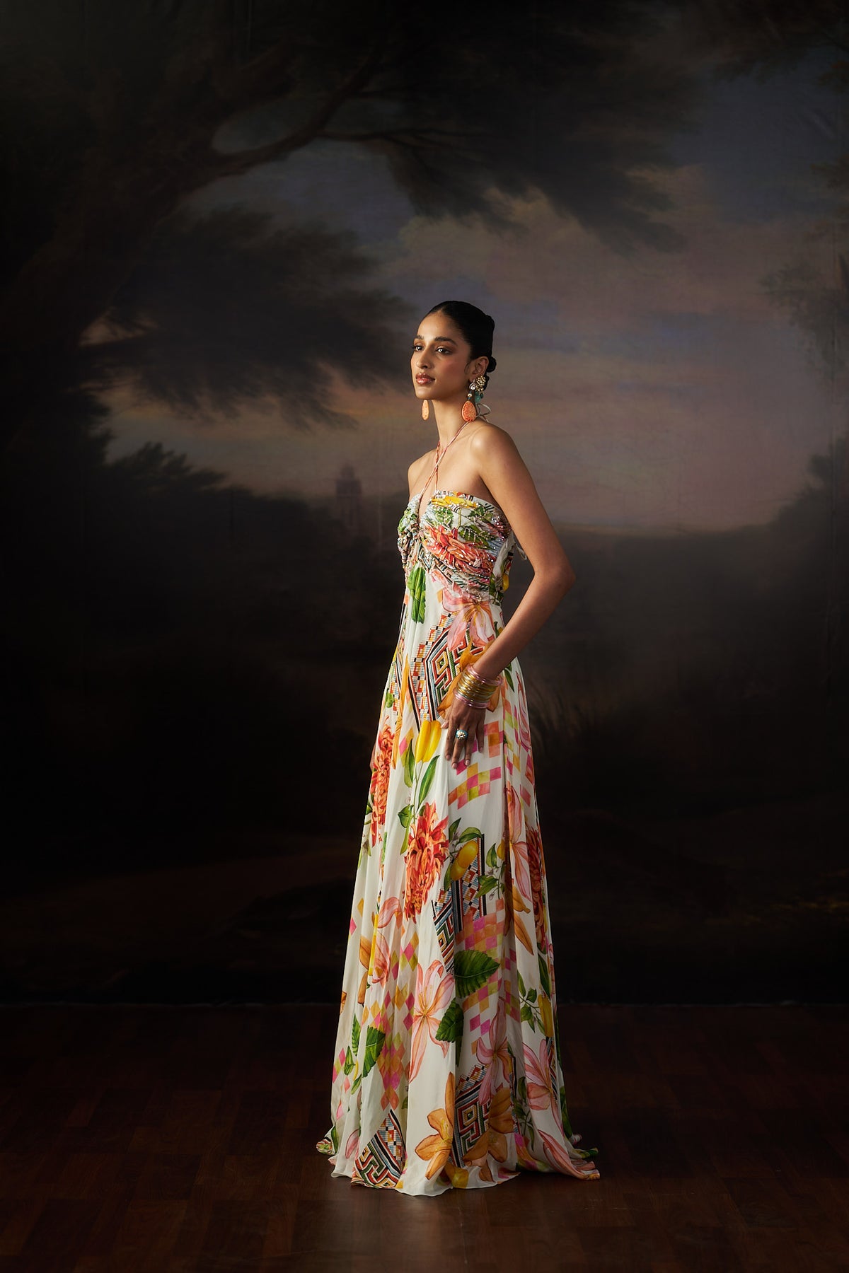 Off White Printed Gown