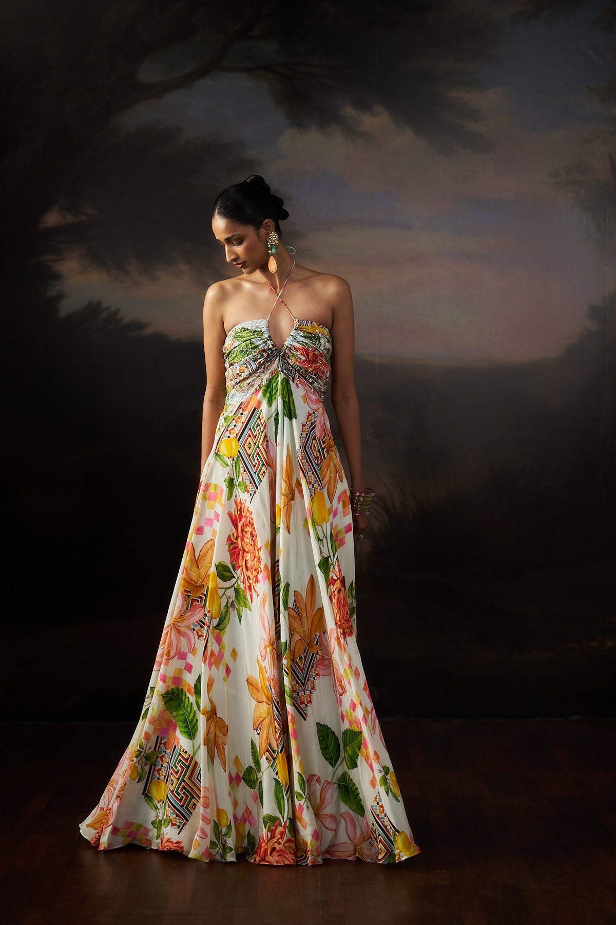 Off White Printed Gown
