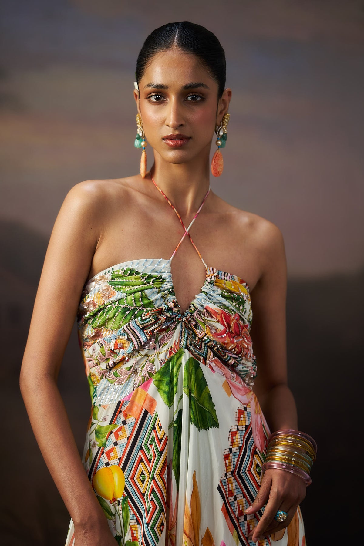 Off White Printed Gown