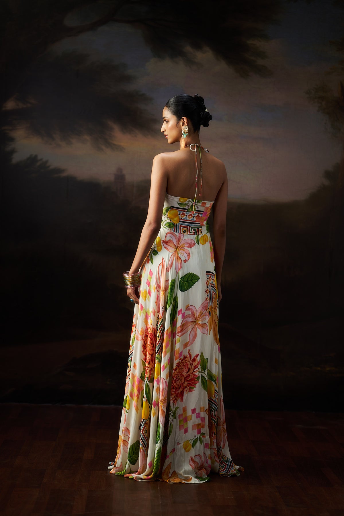 Off White Printed Gown