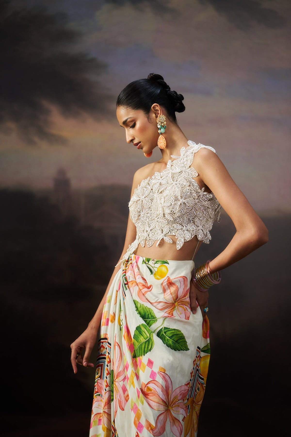 Off White 3D Flower Gown