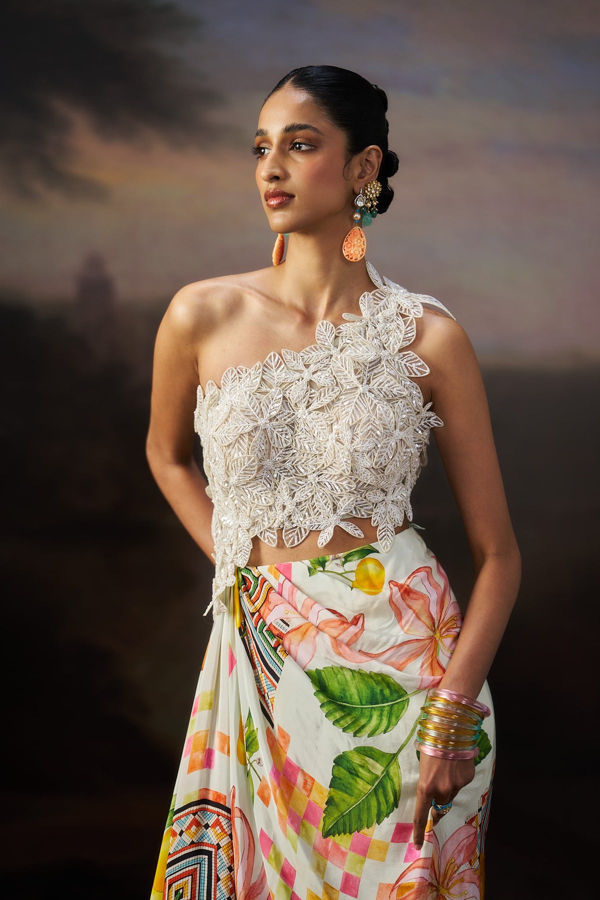 Off White 3D Flower Gown
