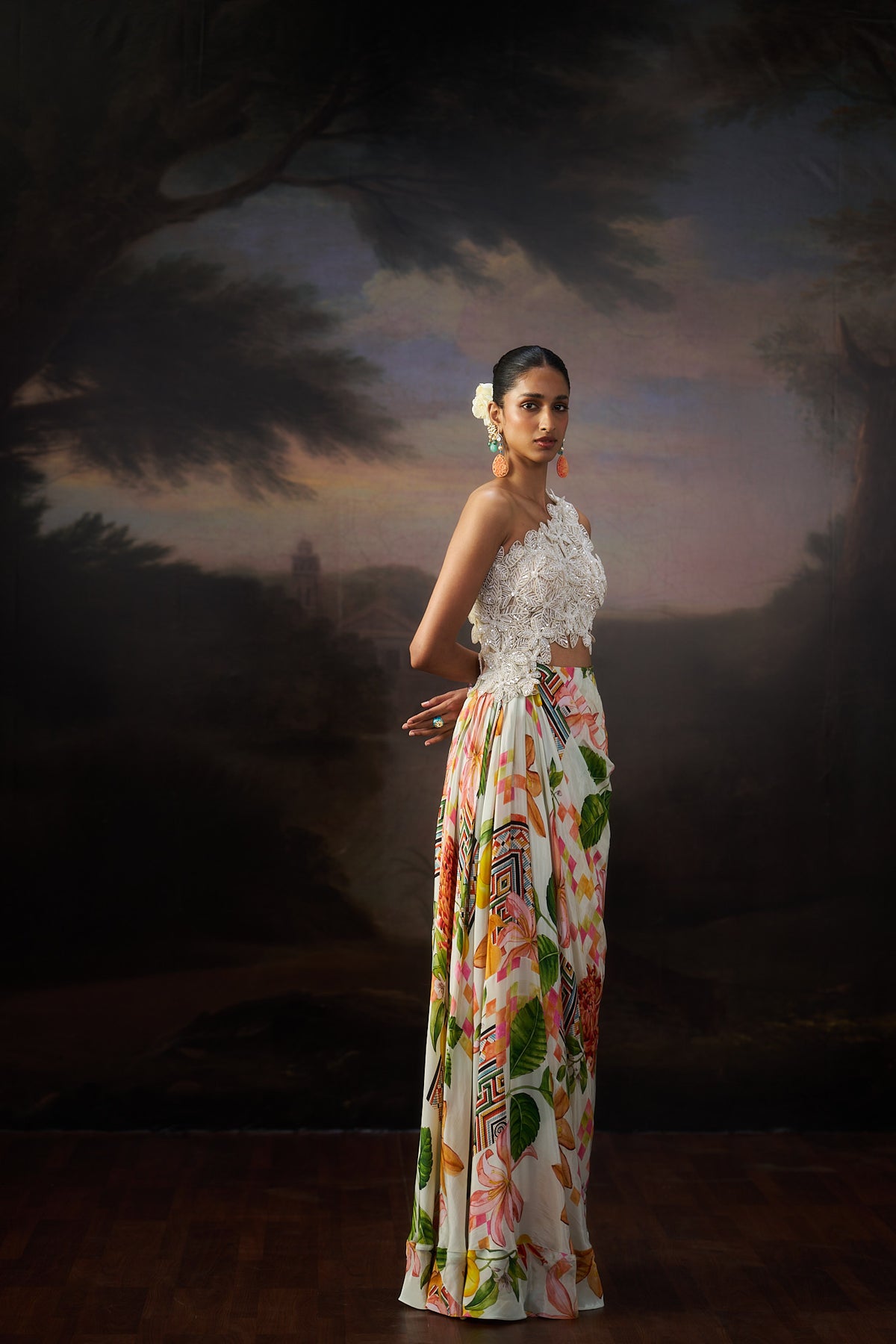 Off White 3D Flower Gown