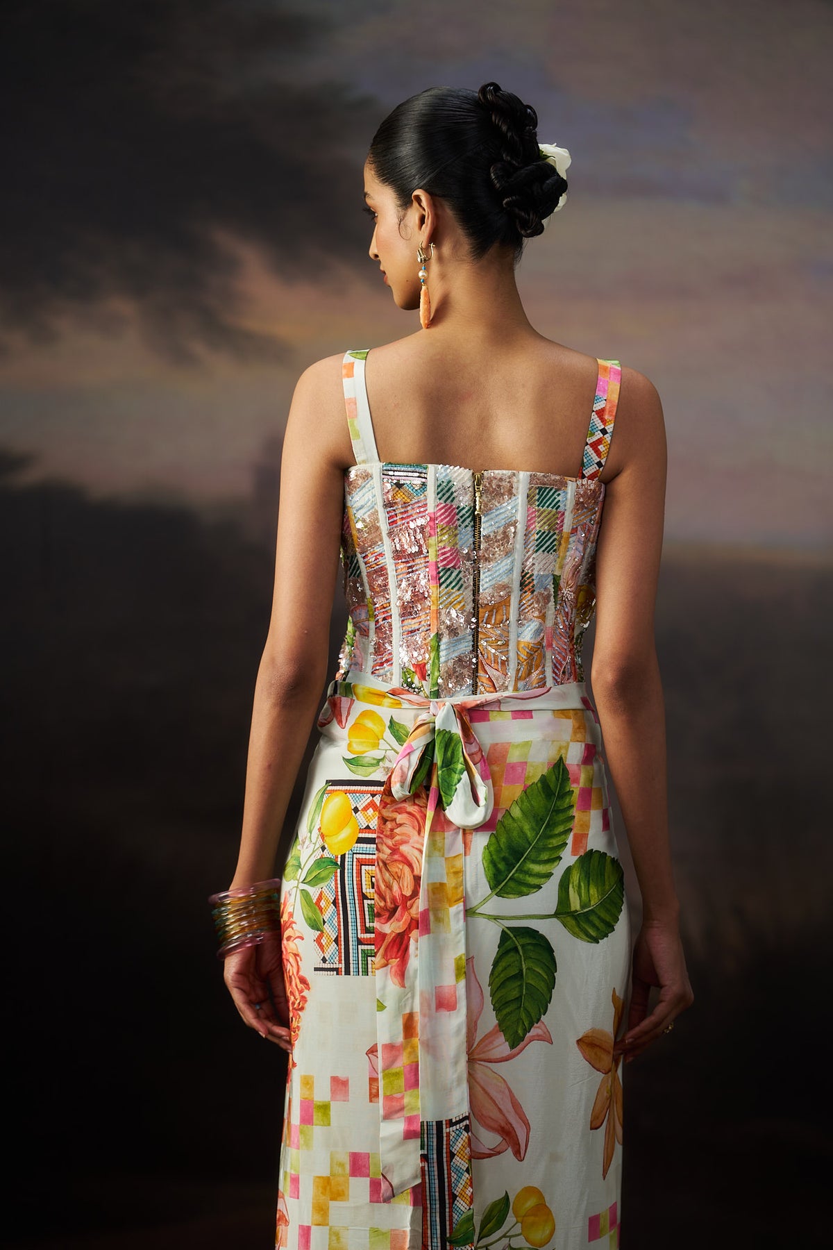 Off White Printed Tie Up Corset