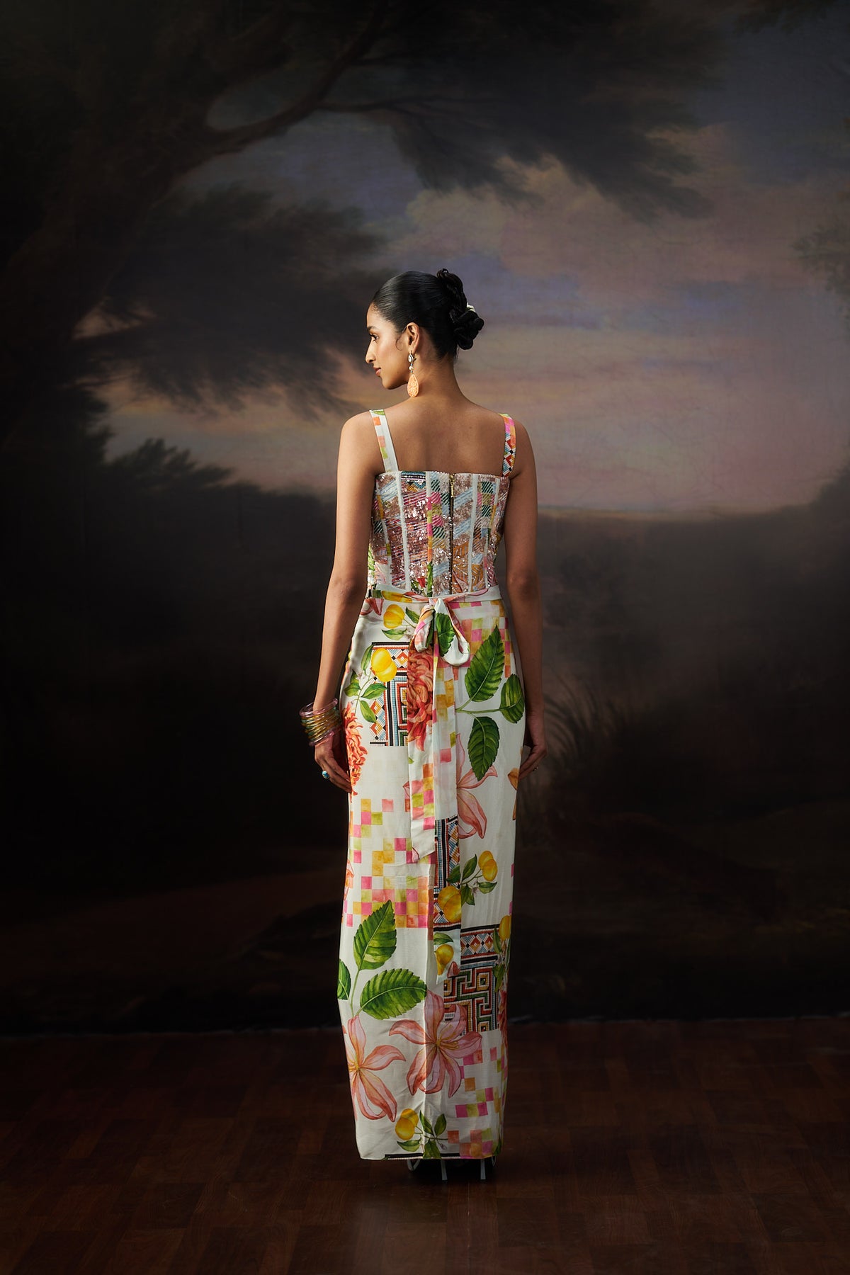 Off White Printed Tie Up Corset