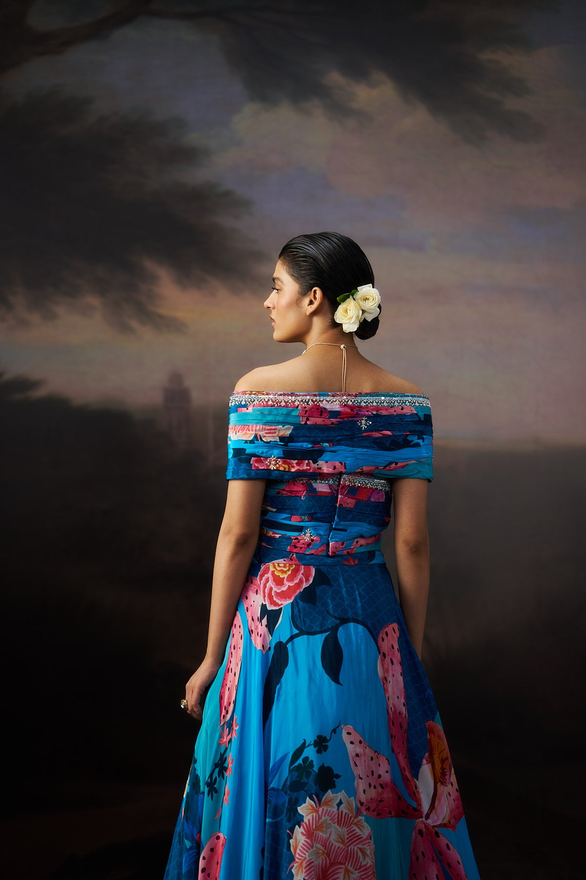 Blue Printed Top And Skirt Set