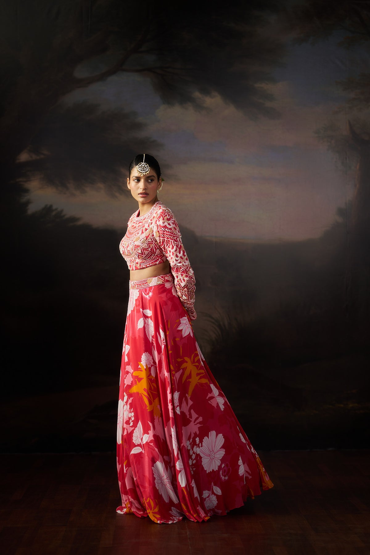 Coral Heavy Blouse Lehenga Set