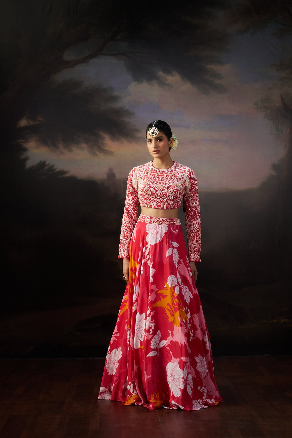 Coral Heavy Blouse Lehenga Set