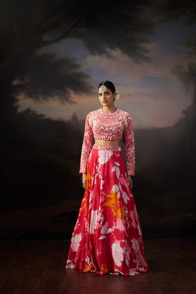 Coral Heavy Blouse Lehenga Set