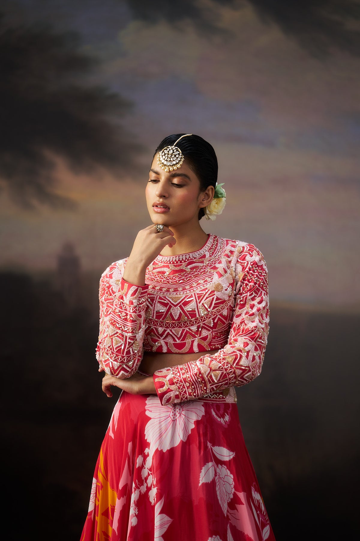 Coral Heavy Blouse Lehenga Set