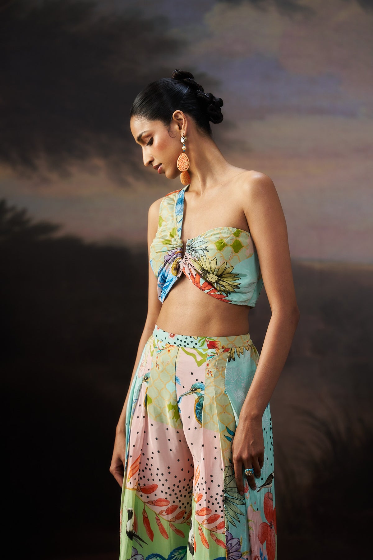 Sea Green Crop Top And Pant Set