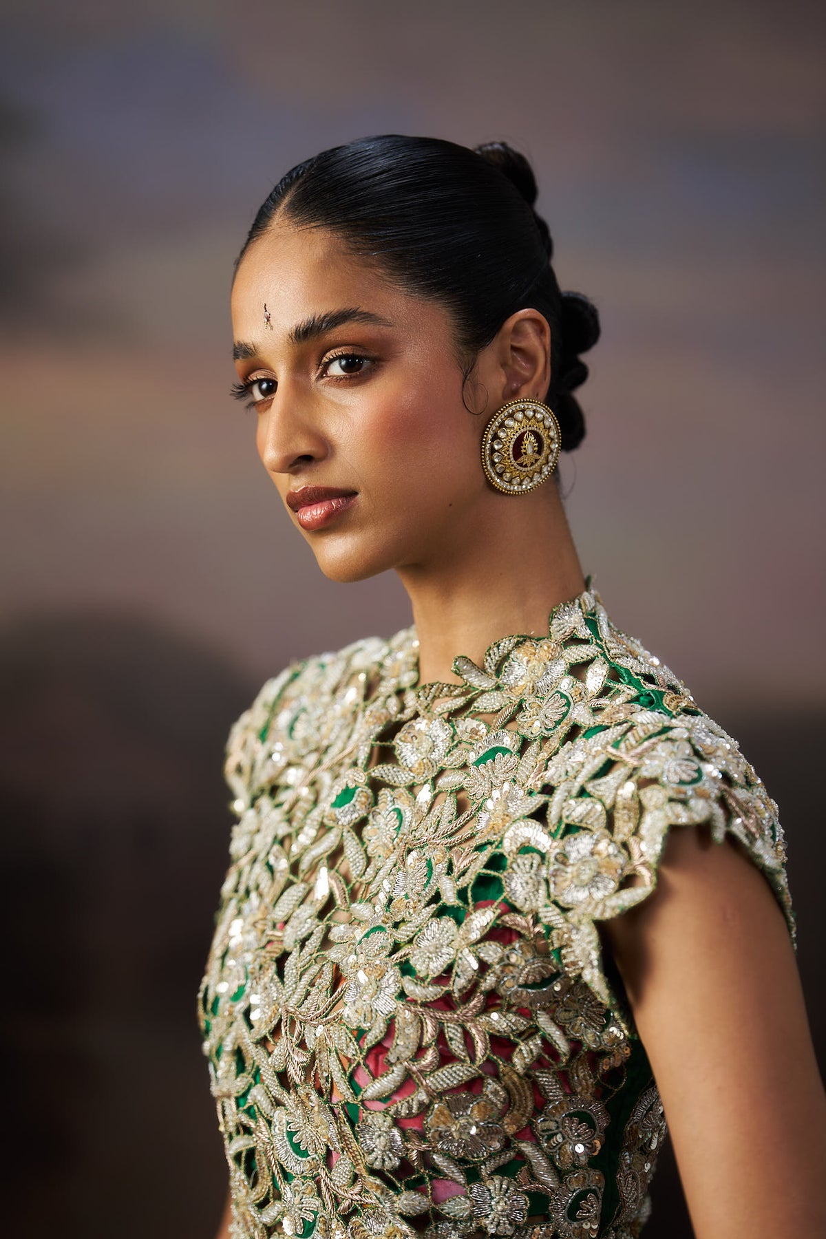 Green Heavy Jacket And Lehenga Set