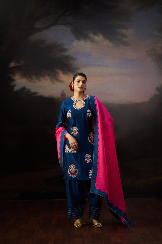 Dark Blue Kurta And Farsi Set