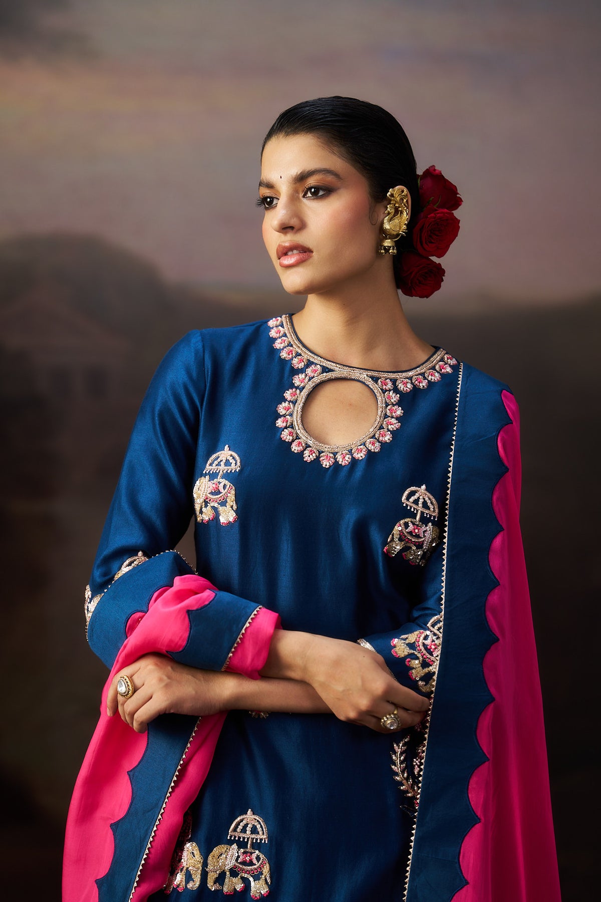 Dark Blue Kurta And Farsi Set