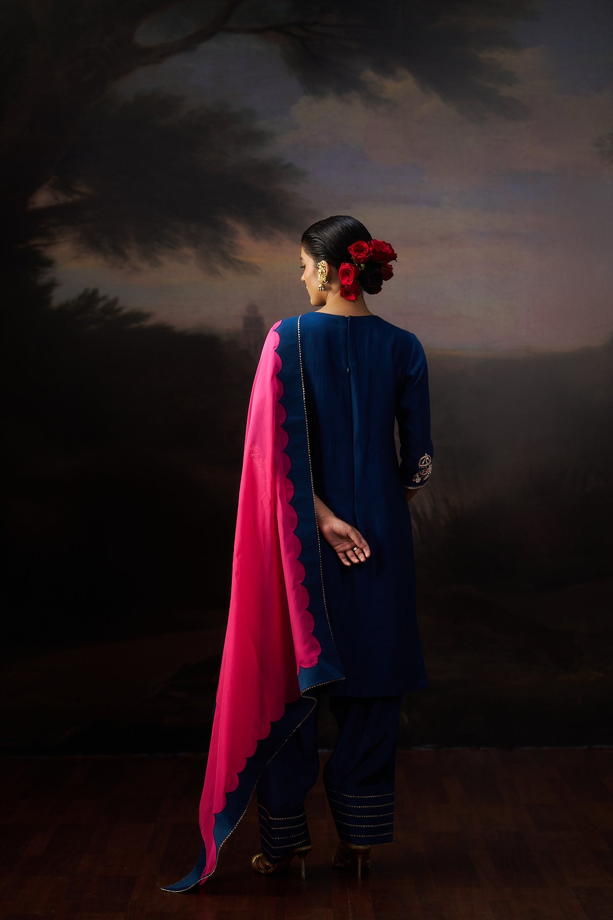 Dark Blue Kurta And Farsi Set