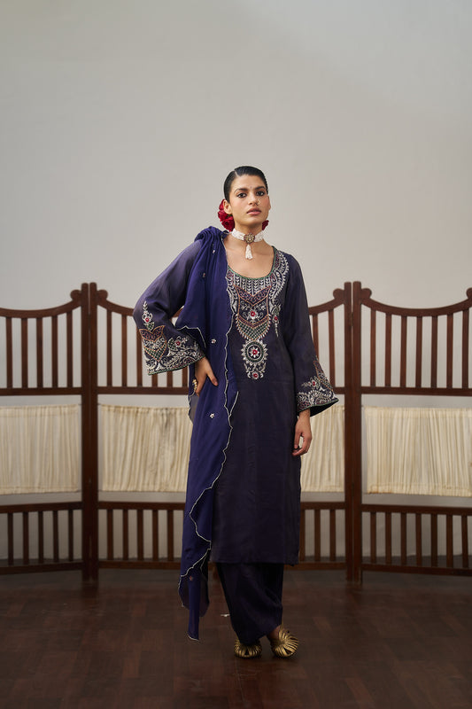 Burgundy Silver Work Kurta Set