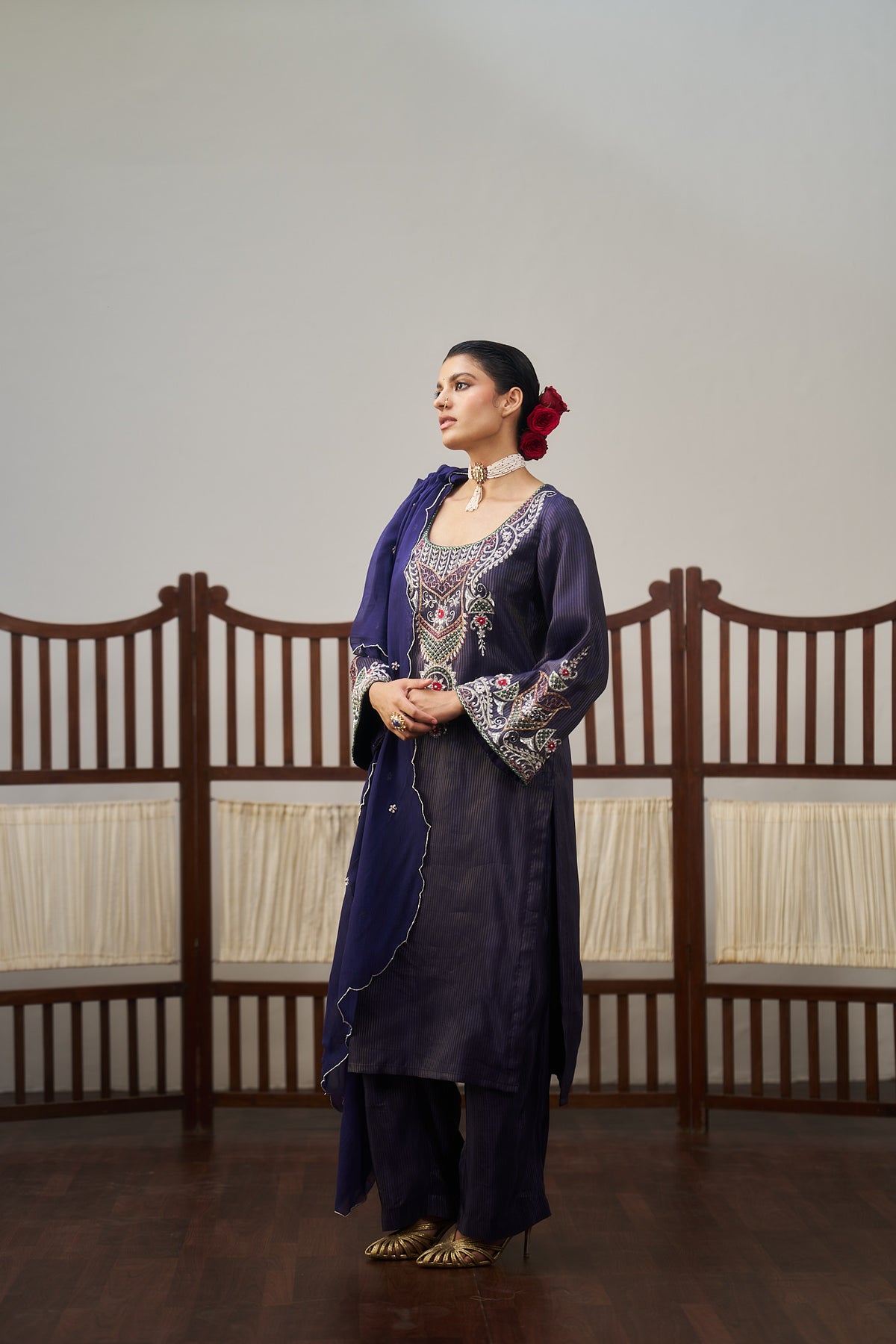 Burgundy Silver Work Kurta Set