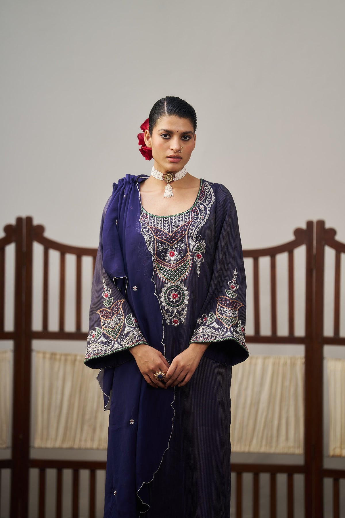 Burgundy Silver Work Kurta Set