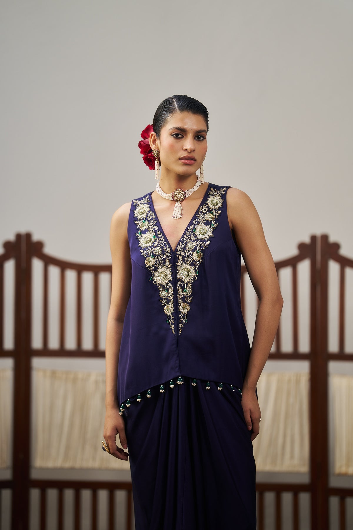 Burgundy Top And Drape Skirt