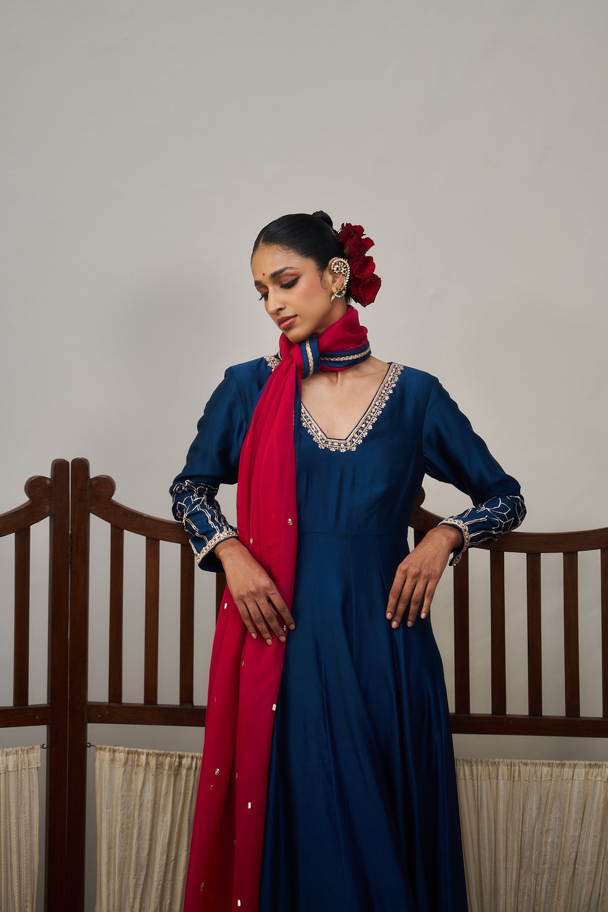 Dark Blue Chanderi Anarkali Set