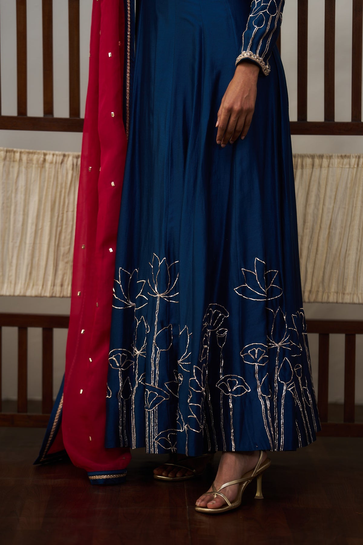 Dark Blue Chanderi Anarkali Set