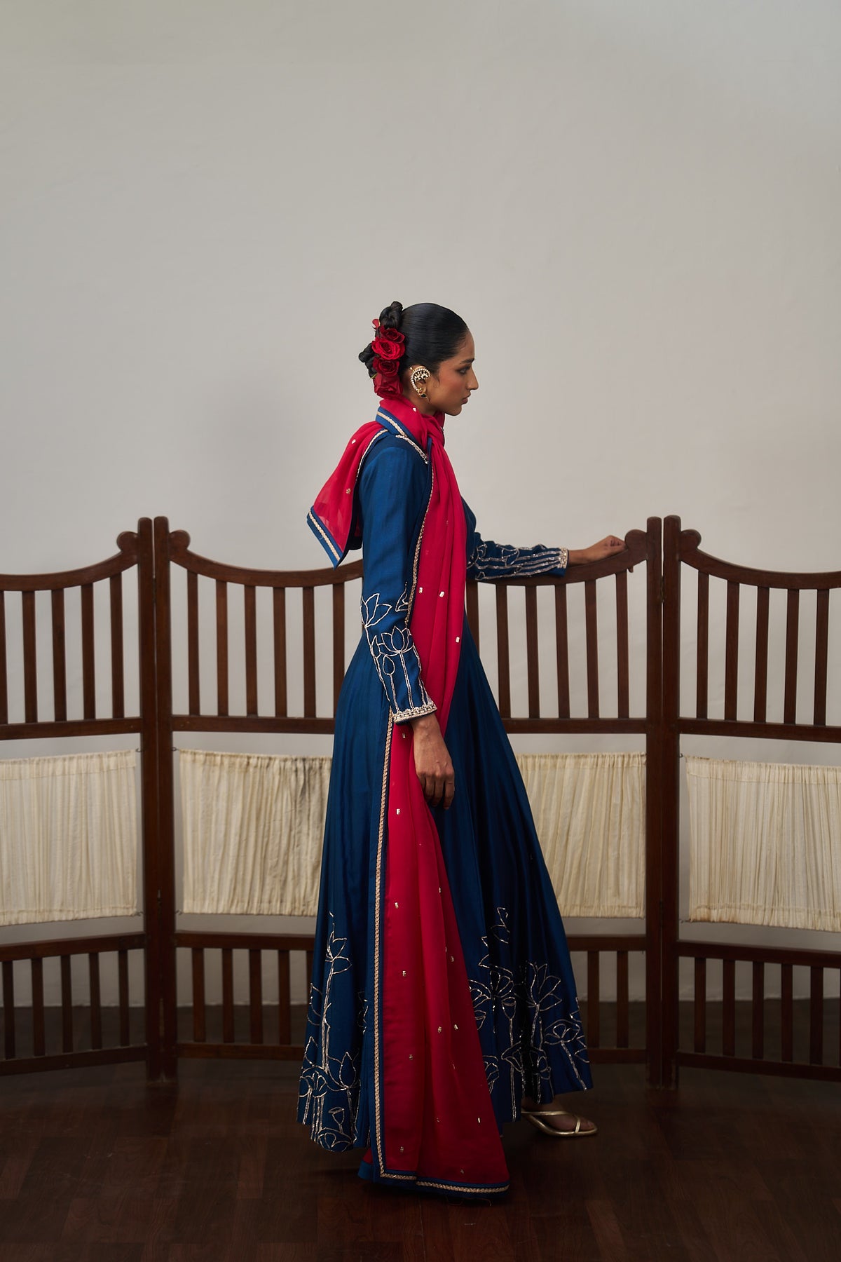 Dark Blue Chanderi Anarkali Set