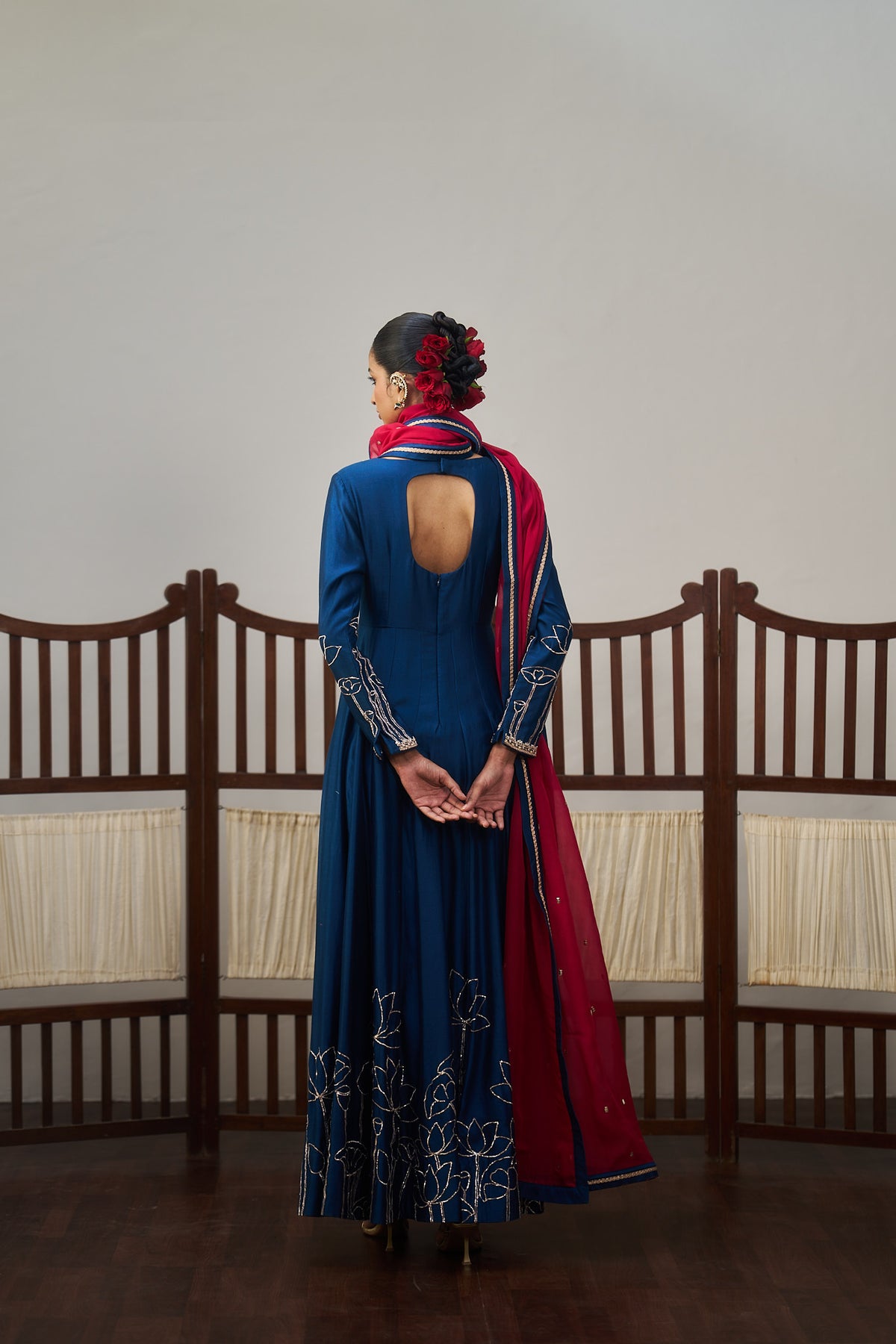 Dark Blue Chanderi Anarkali Set