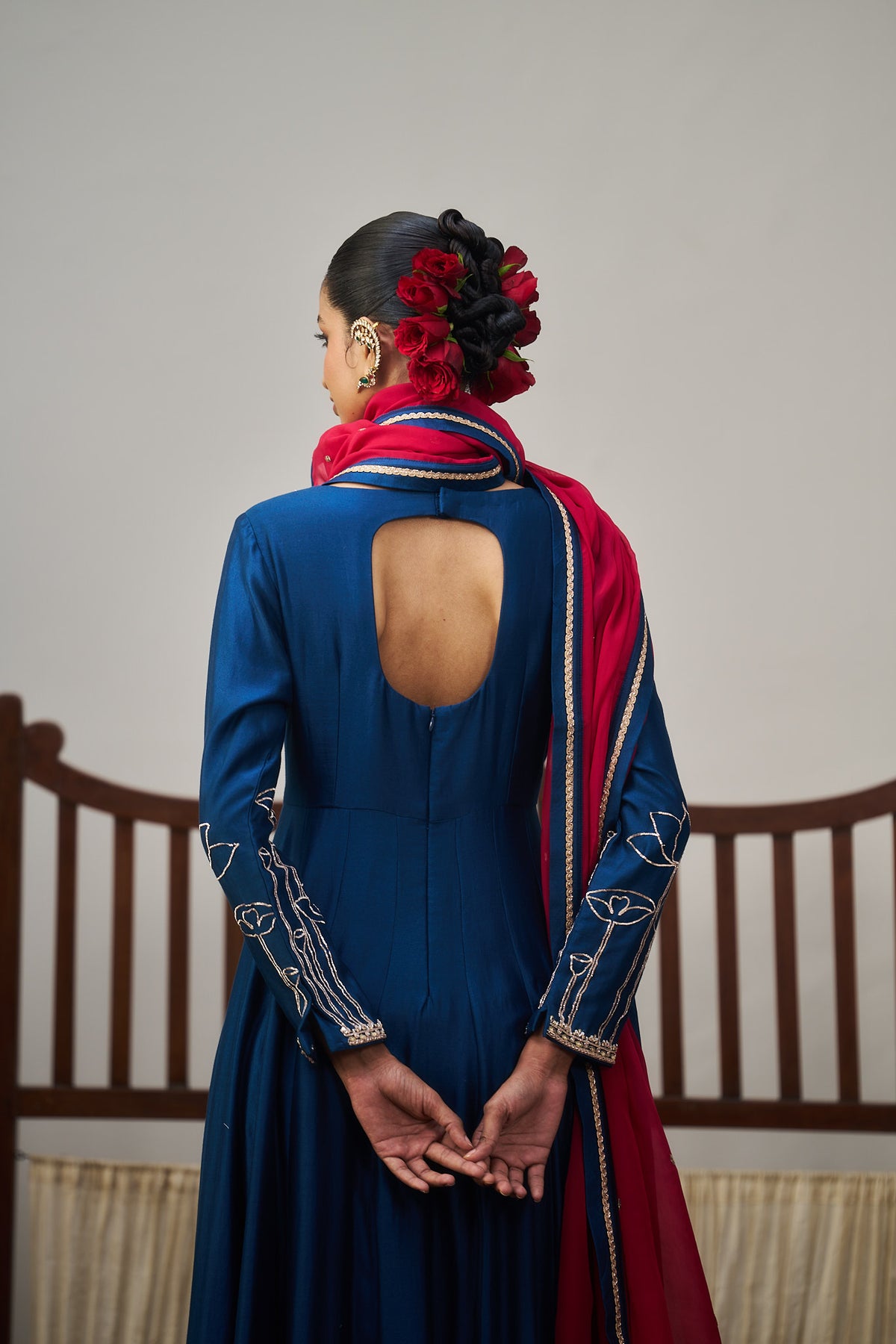 Dark Blue Chanderi Anarkali Set