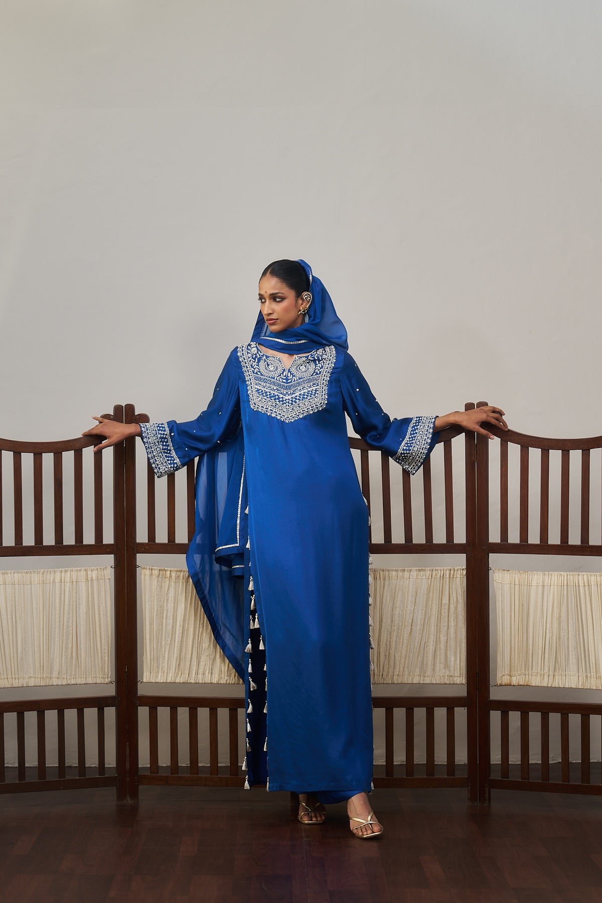 Royal Blue Gajji Silk Long Kurta Set