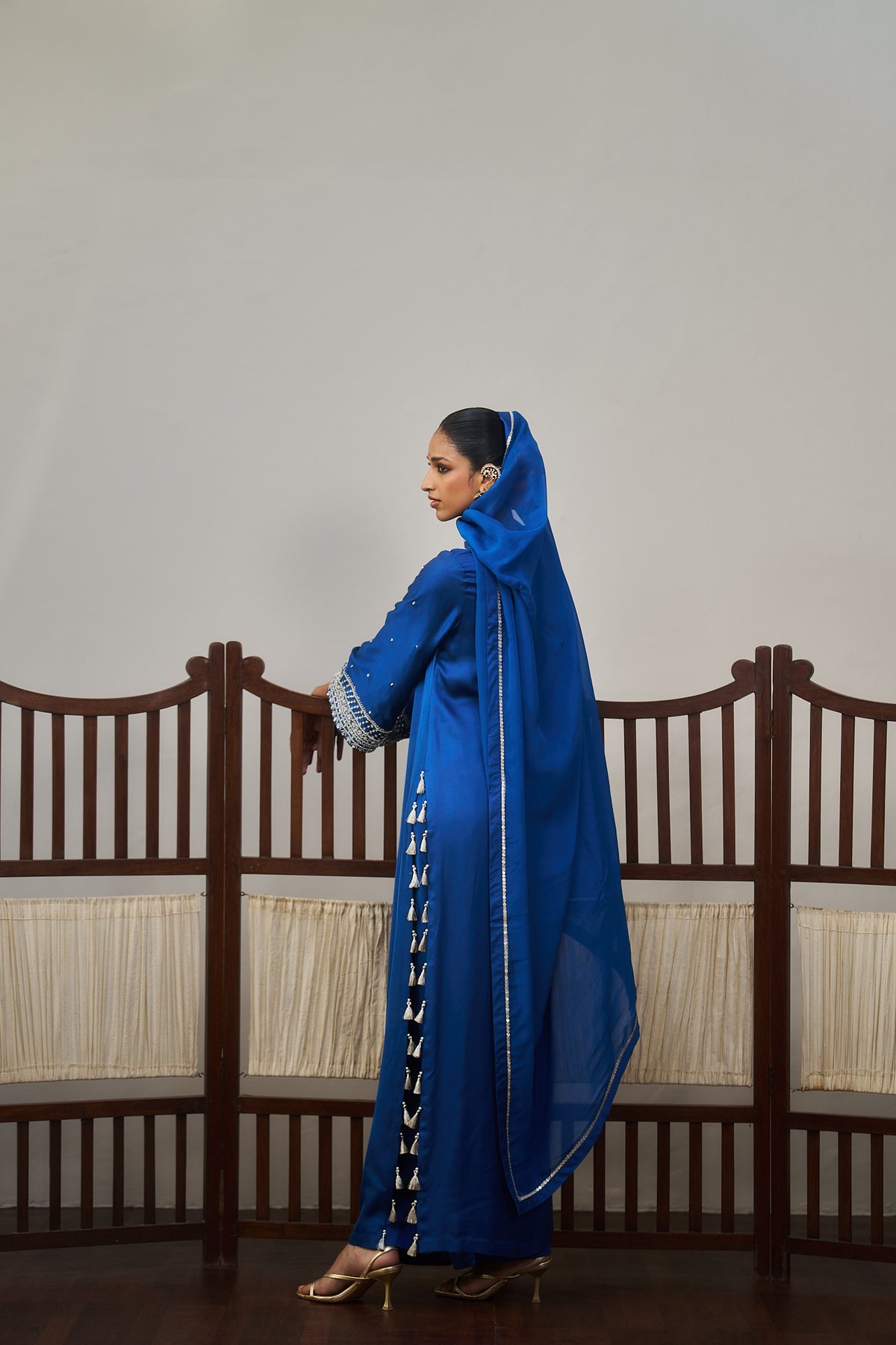 Royal Blue Gajji Silk Long Kurta Set