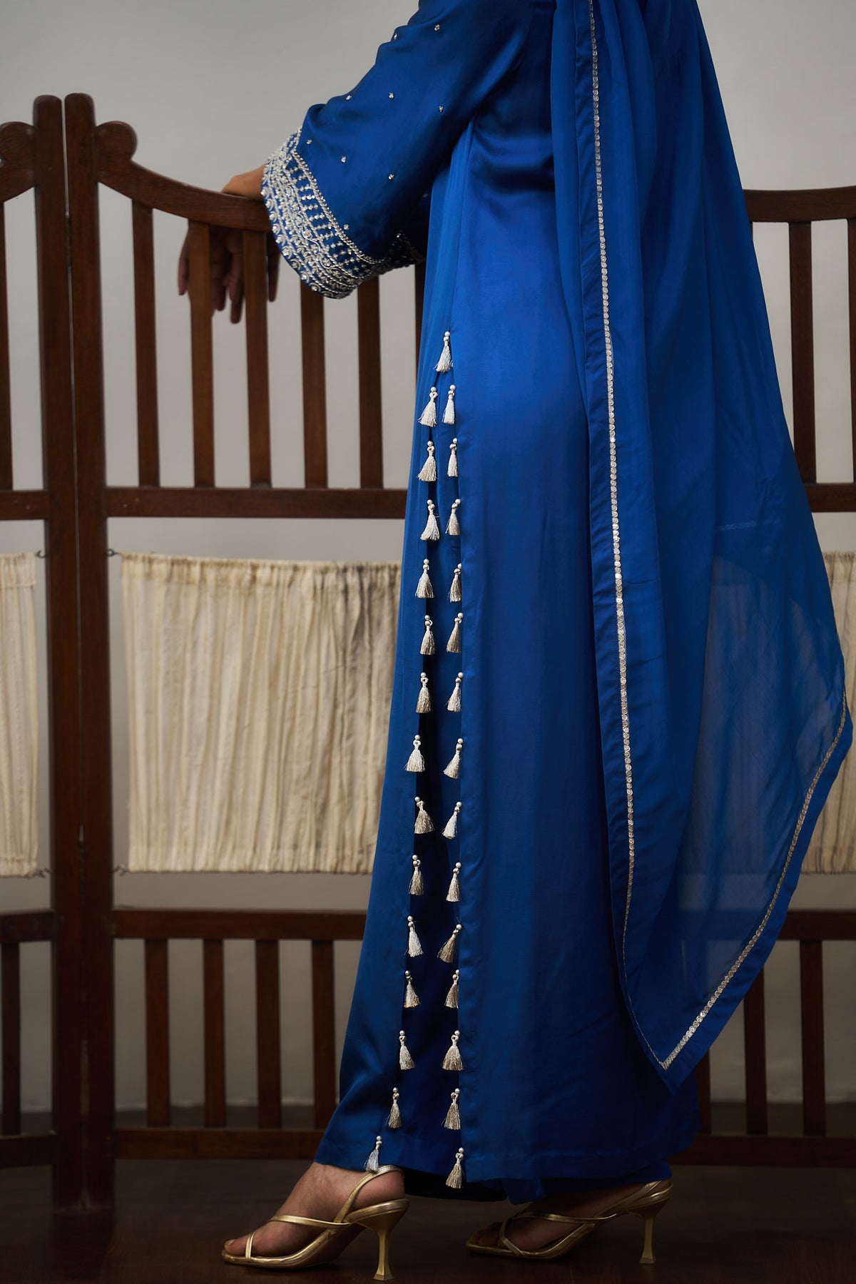 Royal Blue Gajji Silk Long Kurta Set