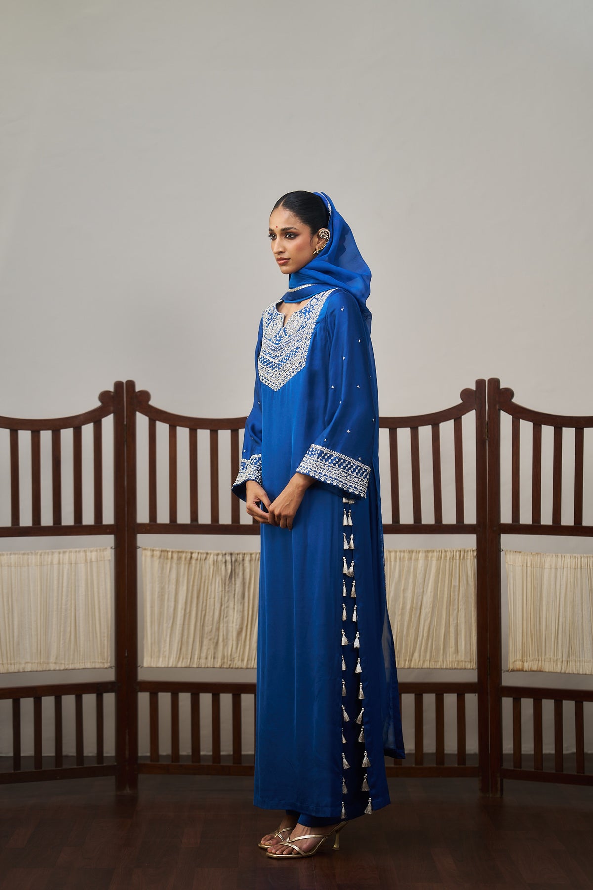 Royal Blue Gajji Silk Long Kurta Set