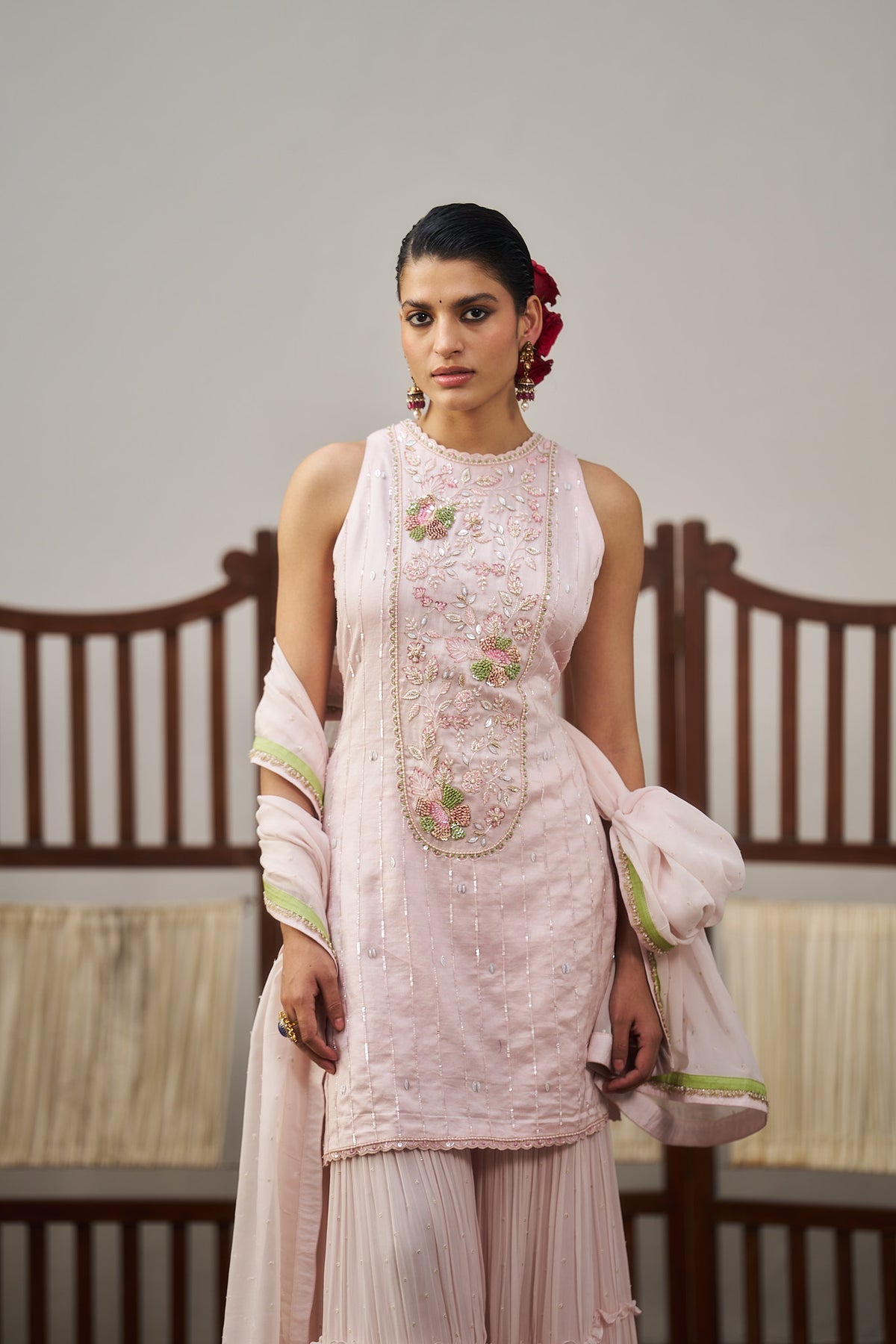 Pastel Pink Short Kurta And Sharara Set
