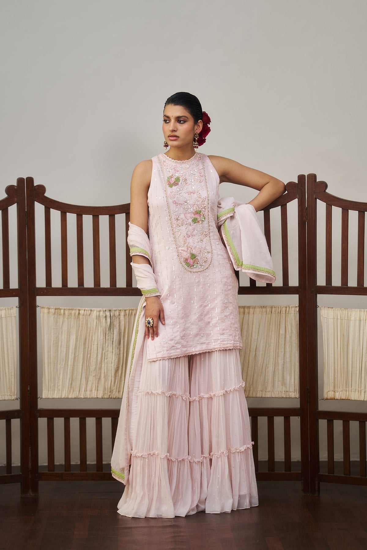 Pastel Pink Short Kurta And Sharara Set
