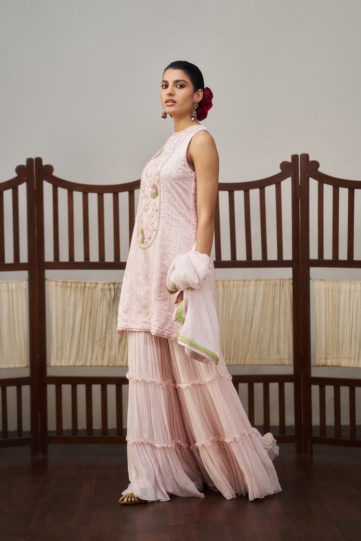 Pastel Pink Short Kurta And Sharara Set