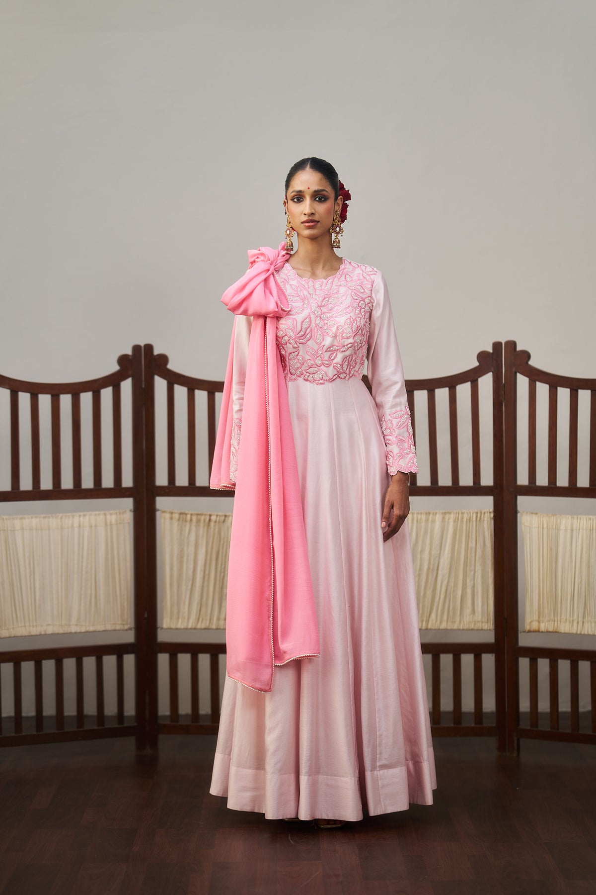 Pastel Pink Embroidered Anarkali Set