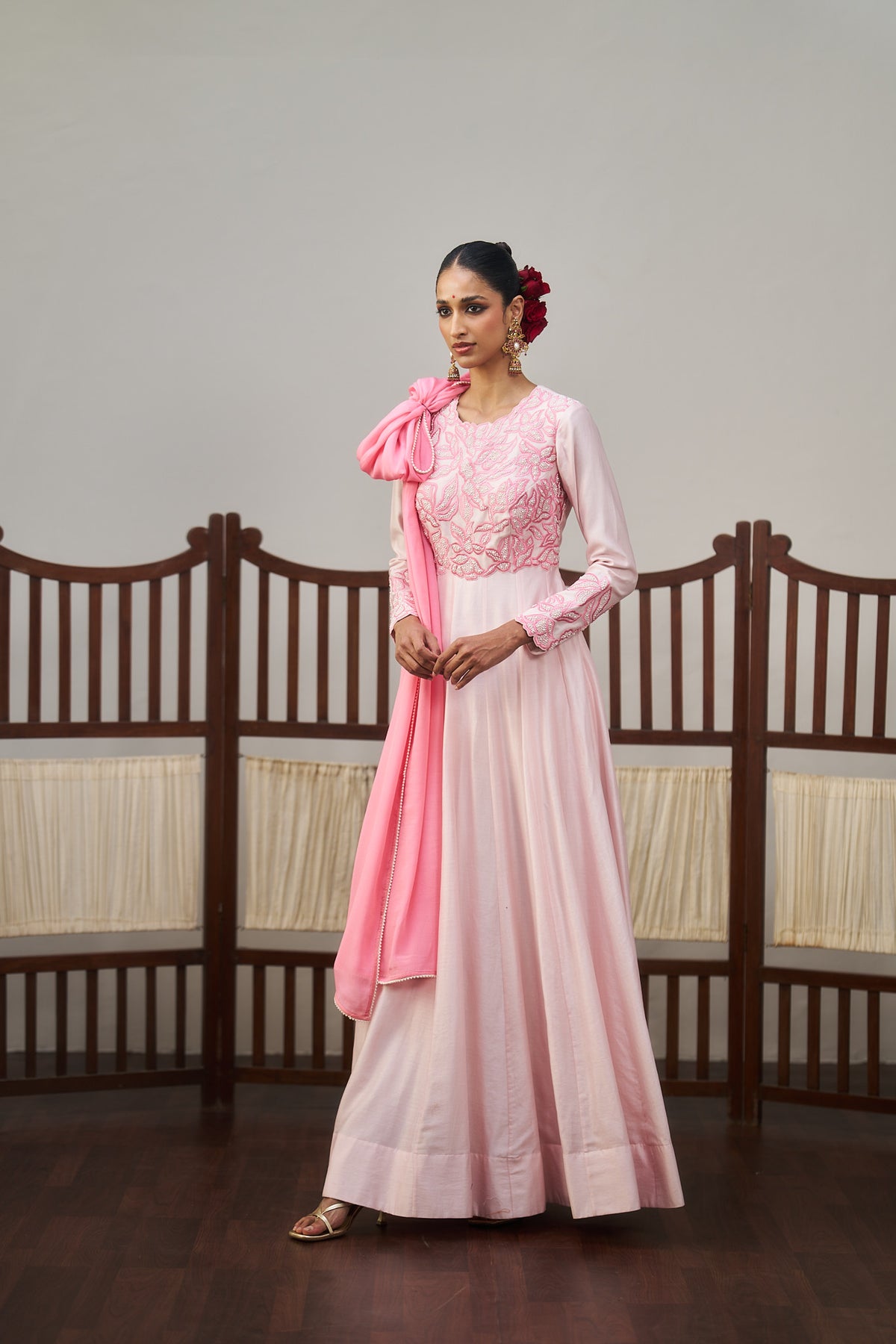 Pastel Pink Embroidered Anarkali Set