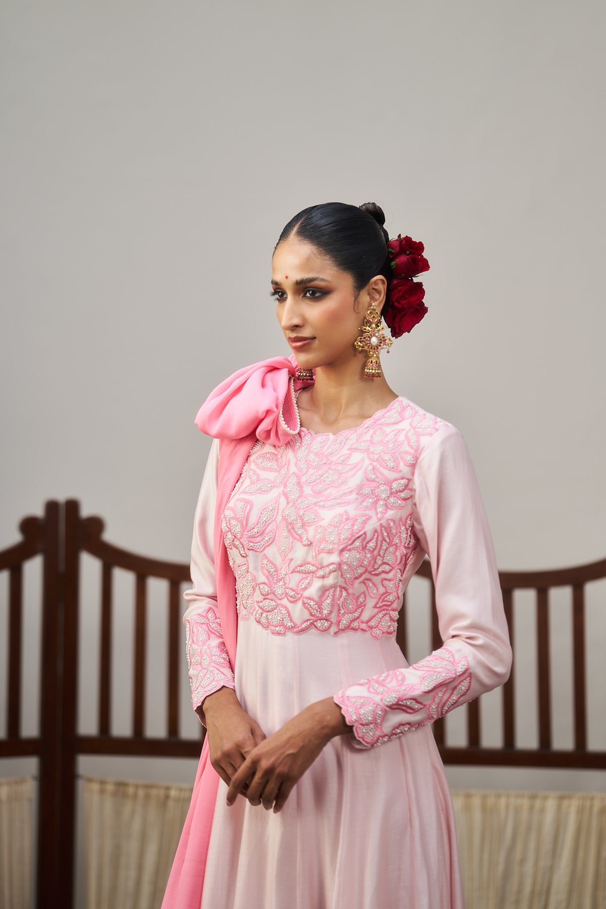 Pastel Pink Embroidered Anarkali Set