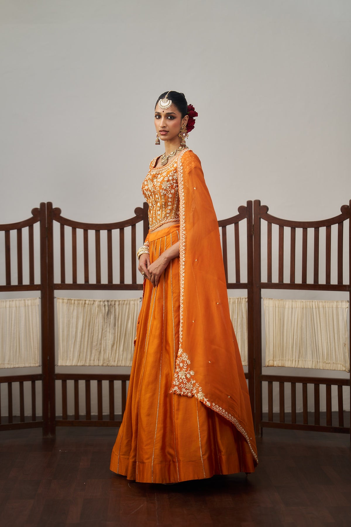 Orange Chanderi Lehenga Set