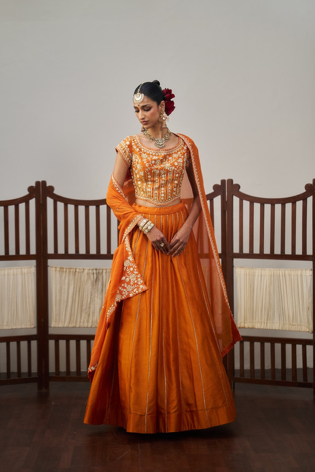 Orange Chanderi Lehenga Set