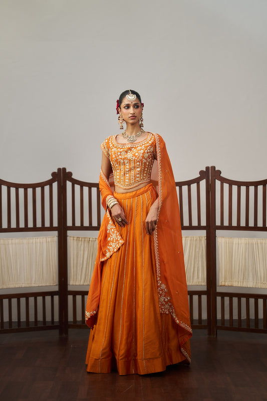 Orange Chanderi Lehenga Set