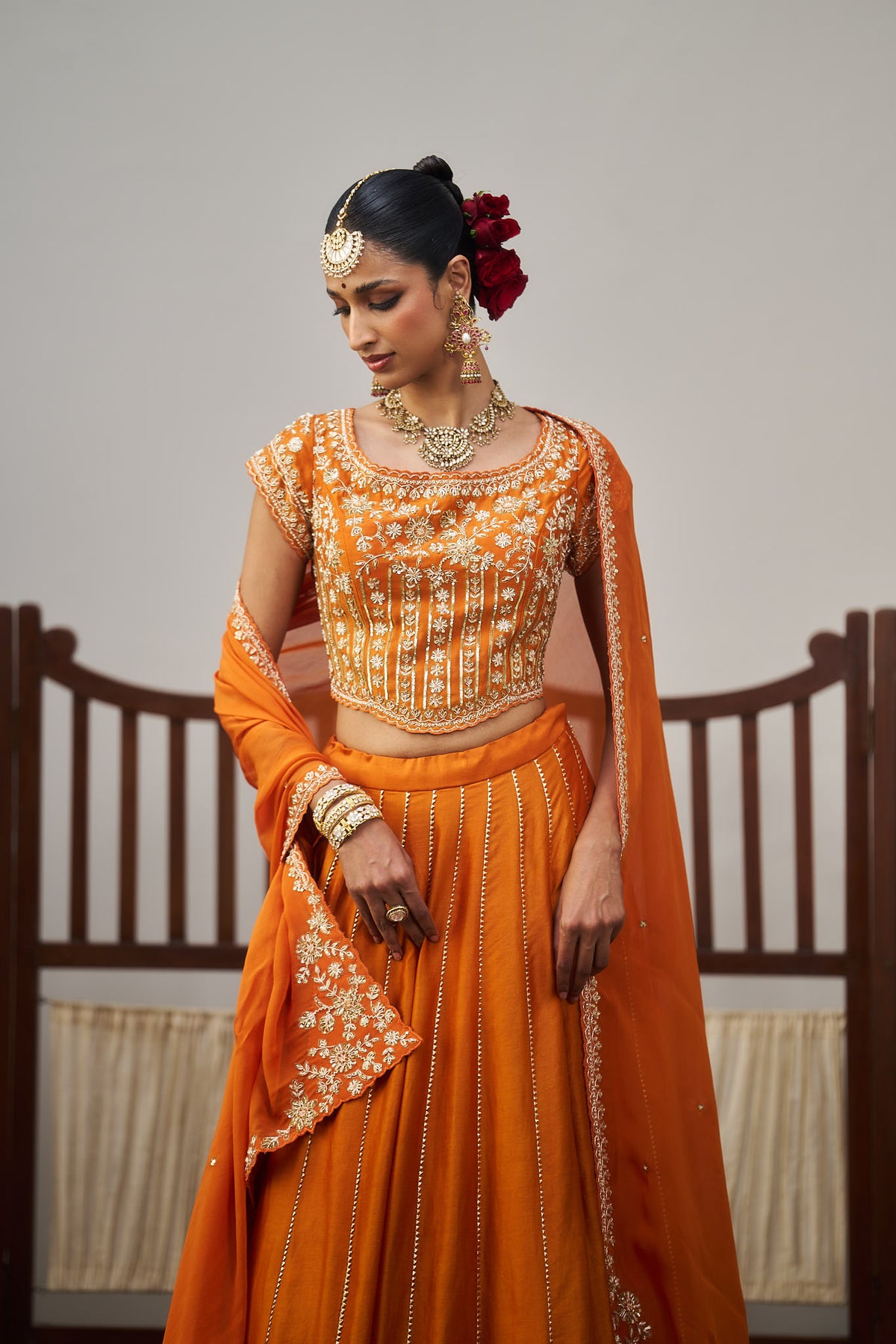 Orange Chanderi Lehenga Set