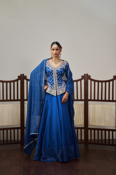 Royal Blue Silver Embroidered Lehenga Set
