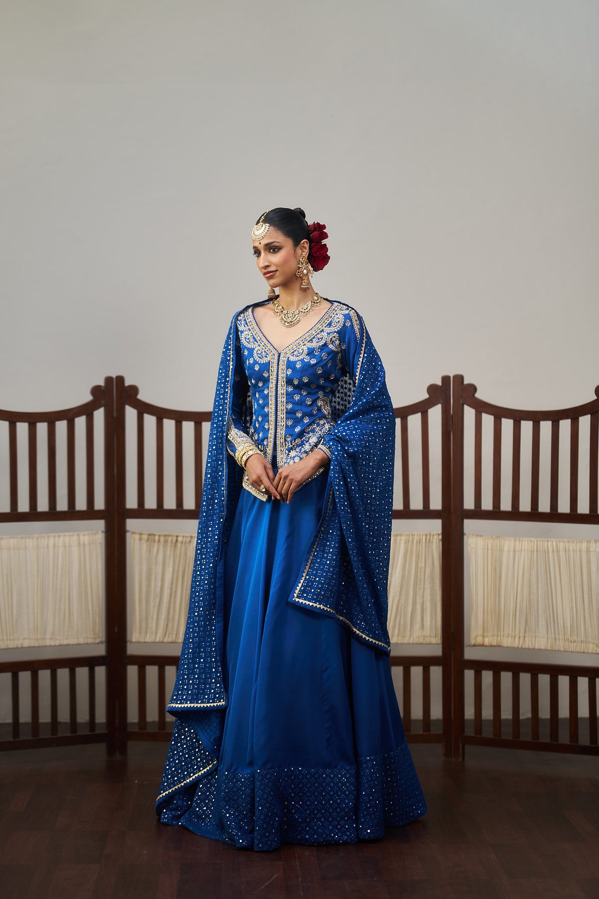 Royal Blue Silver Embroidered Lehenga Set